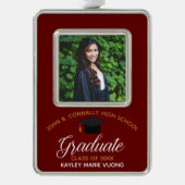 マルーン卒業カスタム2025年卒業写真 シルバープレートフレームオーナメント (正面)