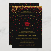 マルーン卒業招待状 |フェイク金ゴールドグリッター 招待状 (正面/裏面)