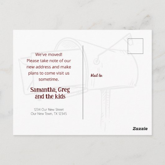 マルーン引っ越しました動揺してメールボックスの移動 ポストカード (裏面)