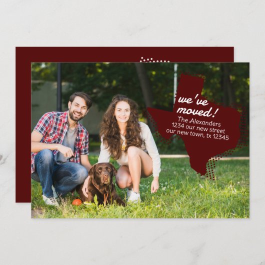 マルーン引っ越しました-点々のあるテキサス州引越 案内状 (正面/裏面)