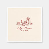 マルーン手描結婚き スタンダードカクテルナプキン (正面)