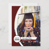 マルーン曲線フレーム写真卒業 招待状 (正面)