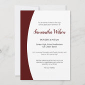 マルーン曲線フレーム写真卒業 招待状 (裏面)