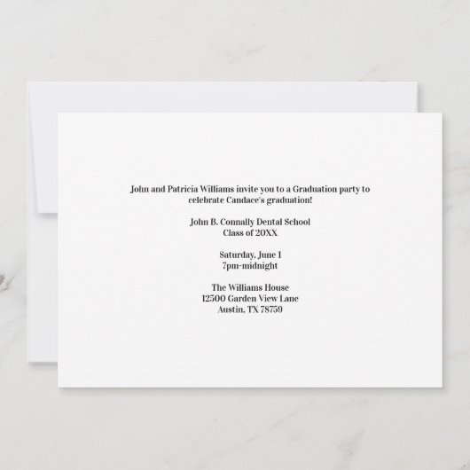 マルーン歯科学校写真カスタム卒業式パーティー 招待状 (裏面)