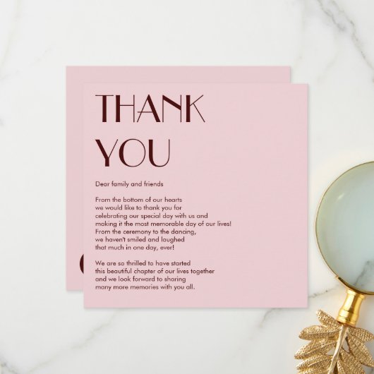 マルーン淡い色のとピモダンッ結婚クのサンキューカード サンキューカード (正面/裏面インサイチュ)