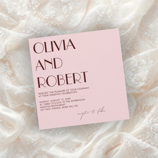 マルーン淡い色のとピンクの美学結婚式招待状 招待状