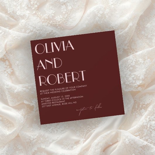 マルーン淡い色のとピンクの美学結婚式招待状 招待状