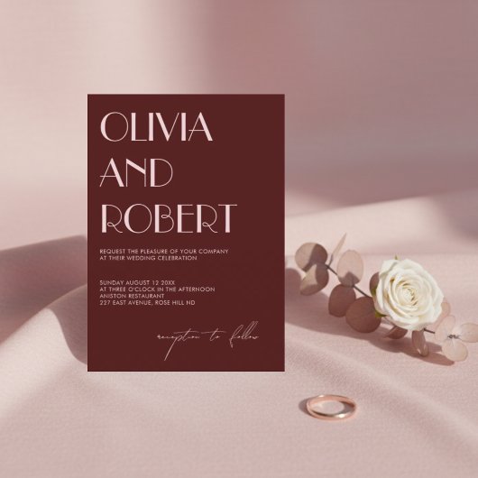 マルーン淡い色のとピンクの美学結婚式招待状 招待状