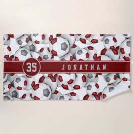 マルーン灰色のキッズサッカーチームの色のスポーツパターン ビーチタオル