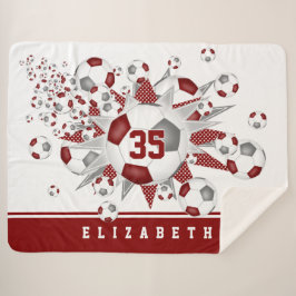 マルーン灰色のサッカーボールが女の子のスポーツルームをスター シェルパブランケット