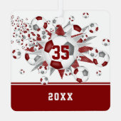 マルーン灰色のサッカーボールが星をパーソナライズされた獲得 メタルオーナメント (裏面)