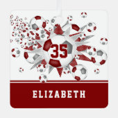 マルーン灰色のサッカーボールが星をパーソナライズされた獲得 メタルオーナメント (正面)