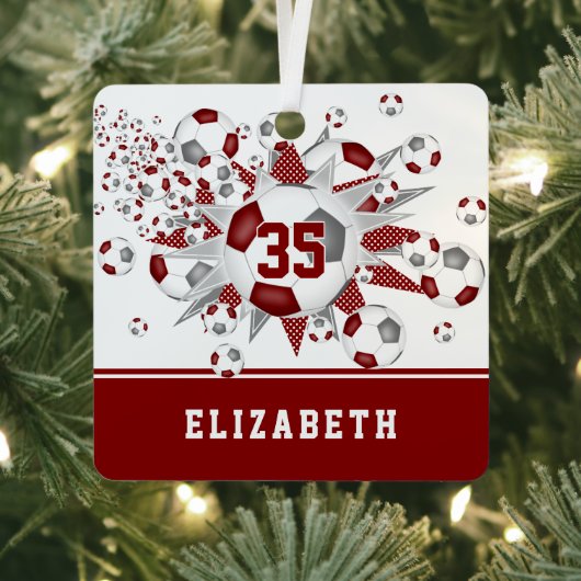 マルーン灰色のサッカーボールが星をパーソナライズされた獲得 メタルオーナメント (インサイチュ)