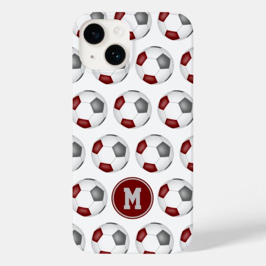 マルーン灰色のサッカーボールのモノグラムの模様 Case-Mate iPhoneケース (裏面)