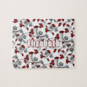 マルーン灰色のチームカラーガールズボーイズサッカー ジグソーパズル (横)