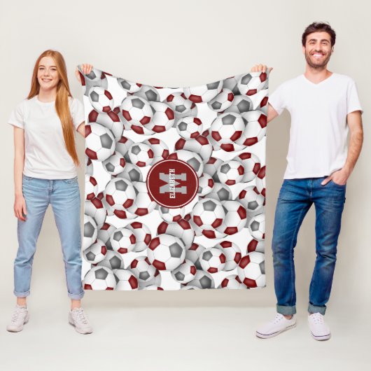 マルーン灰色のチームカラーサッカーボールのパターン フリースブランケット (インサイチュ)