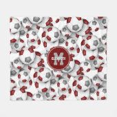 マルーン灰色のチームカラーサッカーボールのパターン フリースブランケット (正面(横))