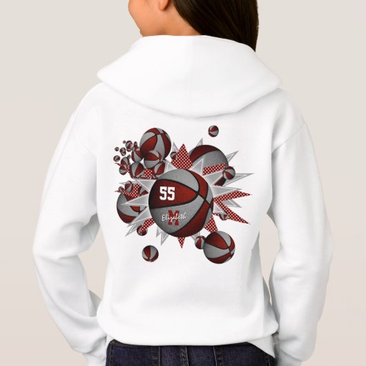 マルーン灰色のチームカラー女の子のバスケットの星 (裏面)