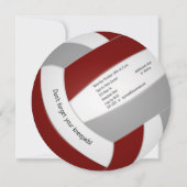 マルーン灰色の子供10代バレーボールお祝い 案内状 (裏面)
