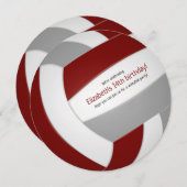 マルーン灰色の子供10代バレーボールお祝い 案内状 (正面/裏面)