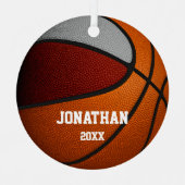 マルーン灰色の男の子の子記念バスケットボール メタルオーナメント (正面)