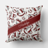 マルーン灰色ガーリーバレーボール模様ネットアクセント クッション (裏面)