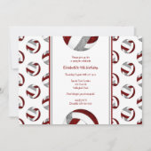 マルーン灰色スポーティガーリーバレーボール誕生日パーティー 招待状 (正面)