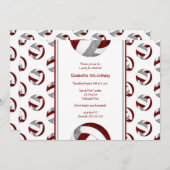 マルーン灰色スポーティガーリーバレーボール誕生日パーティー 招待状 (正面/裏面)