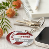 マルーン灰色チームの色バレーボパーソナライズされたール キーホルダー (正面右)