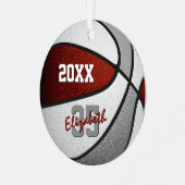 マルーン灰色チームカラーガールズボーイズバスケットボール メタルオーナメント (正面左)