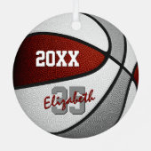 マルーン灰色チームカラーガールズボーイズバスケットボール メタルオーナメント (裏面)