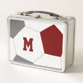 マルーン灰色チームカラーサッカーモノグラムの選手 メタルランチボックス (正面)
