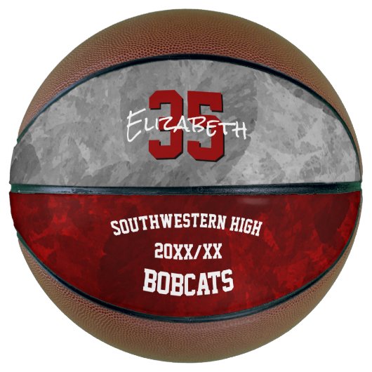 マルーン灰色チームカラーズ女の子の記念 バスケットボール (正面)