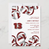 マルーン灰色チームカラーバレーボール子供の誕生日 招待状 (正面)