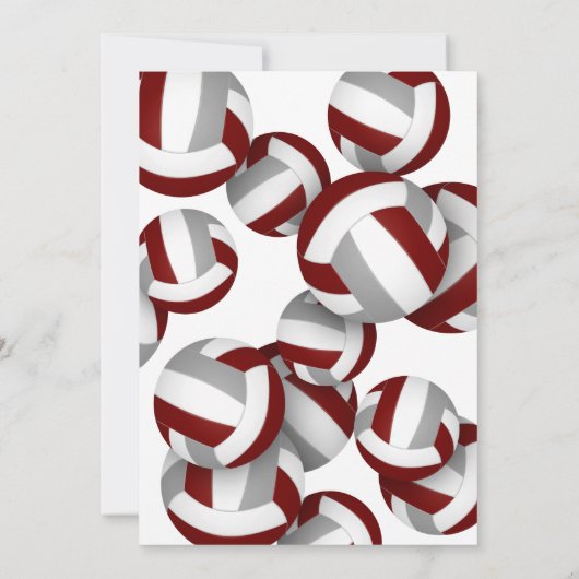 マルーン灰色チームカラーバレーボール子供の誕生日 招待状 (裏面)