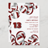 マルーン灰色チームカラーバレーボール子供の誕生日 招待状 (正面/裏面)