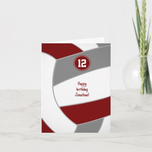 マルーン灰色バレーボールの誕生日または祝い カード (正面)