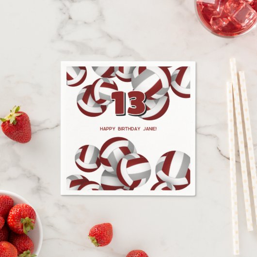 マルーン灰色バレーボール女の子の男の子の誕生日パーティー スタンダードカクテルナプキン (インサイチュ)