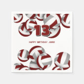 マルーン灰色バレーボール女の子の男の子の誕生日パーティー スタンダードカクテルナプキン (正面)