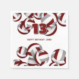 マルーン灰色バレーボール女の子の男の子の誕生日パーティー スタンダードカクテルナプキン