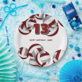 マルーン灰色バレーボール女の子の男の子の誕生日パーティー ペーパープレート (パーティー)