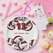 マルーン灰色バレーボール女の子の男の子の誕生日パーティー ペーパープレート (パーティー)