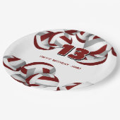 マルーン灰色バレーボール女の子の男の子の誕生日パーティー ペーパープレート (アングル)