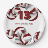 マルーン灰色バレーボール女の子の男の子の誕生日パーティー ペーパープレート (正面)