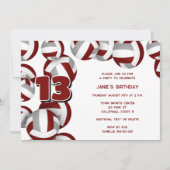 マルーン灰色バレーボール女の子の男の子の誕生日パーティー 招待状 (正面)