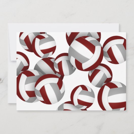 マルーン灰色バレーボール女の子の男の子の誕生日パーティー 招待状 (裏面)