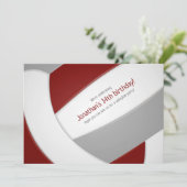 マルーン灰色バレーボール少年少女の誕生日パーティー 招待状 (スタンド正面)