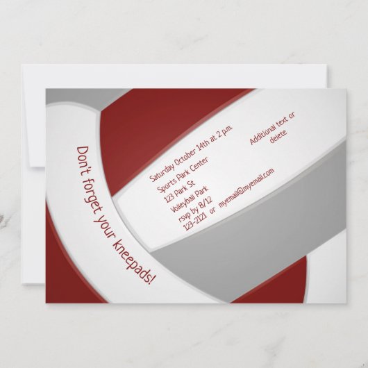 マルーン灰色バレーボール少年少女の誕生日パーティー 招待状 (裏面)