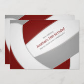 マルーン灰色バレーボール少年少女の誕生日パーティー 招待状 (正面/裏面)