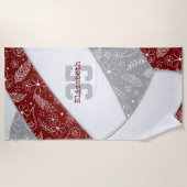 マルーン灰色bohoフローラペイズリーバレーボール ビーチタオル (正面)